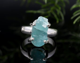 Raw Sky Blue Topaz Ring, Rough Stone Ring, Topaz Silver Ring, Topaz   Ring, Unique Engagement Ring Size 5 SJU 430