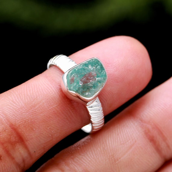 【REAL SILVER 925】AQUA SILVER Raw Aqua Ring,925 Solid Sterling Silver Ring, Rough Aqua
