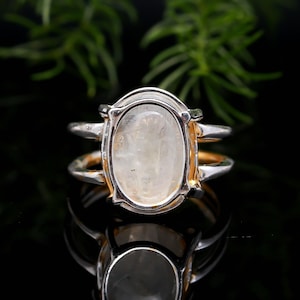 Natural Rainbow Moonstone Ring, 925 Solid Sterling Silver Ring, Moonstone Oval Gemstone Ring Size 6 1/4 SJU 450