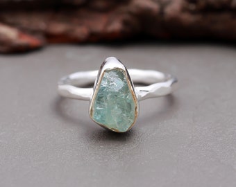 Raw Aquamarine Ring, Rough Stone Ring, Aquamarine Silver Ring, Aquamarine Ring, Unique Engagement Ring Size 8 1/2 SJU 13