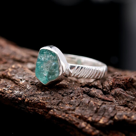 Raw Aqua Ring,925 Solid Sterling Silver Ring, Rough Aqua