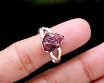 Natural Raw Tourmaline Ring,925 Solid Sterling Silver Ring,  Polished Rough Tourmaline Ring, Handmade Ring, Ring For Women Size 9  SJU 370