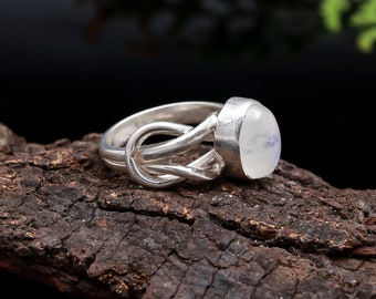 Natural Moonstone Ring,925 Solid Sterling Silver Ring, Rainbow Moonstone Ring, Handmade Ring, Oval Gemstone Ring Size 5 1/4 SJU 42