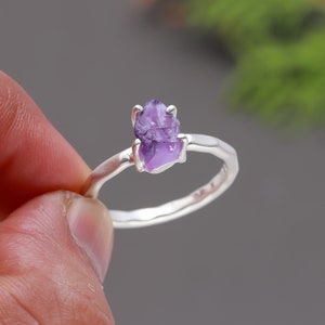 Natural Raw Amethyst Ring, Amethyst Rough Ring,925 Silver Ring, Amethyst Silver Ring, Minimalist Ring Size 7 1/2 SJU 35