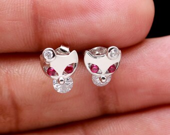 Pendientes de sementales de gato de plata esterlina sólida, aretes de sementales de gato lindos diminutos, gatito de regalo de gato de regalo de amante de los gatos, sementales de joyería de gato SJU 161