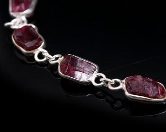 Raw Garnet Bracelet , 925 Sterling Silver Bracelet Rough Gemstone, Handmade Jewelry, Gift For Her SJU 656