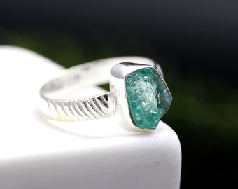 Raw Aqua Ring,925 Solid Sterling Silver Ring, Rough Aqua