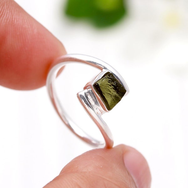 Moldavite Ring,925 Solid Sterling Silver Ring, Raw Stone Moldavite, Genuine Czech Republic Moldavite Gemstone Ring SJU 229