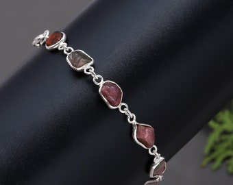 Tourmaline Rough Bracelet ,925 Sterling Silver Bracelet Garnet Gemstone, Handmade Jewelry, Gift For Her  SJU87