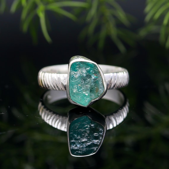 【REAL SILVER 925】AQUA SILVER Raw Aqua Ring,925 Solid Sterling Silver Ring, Rough Aqua