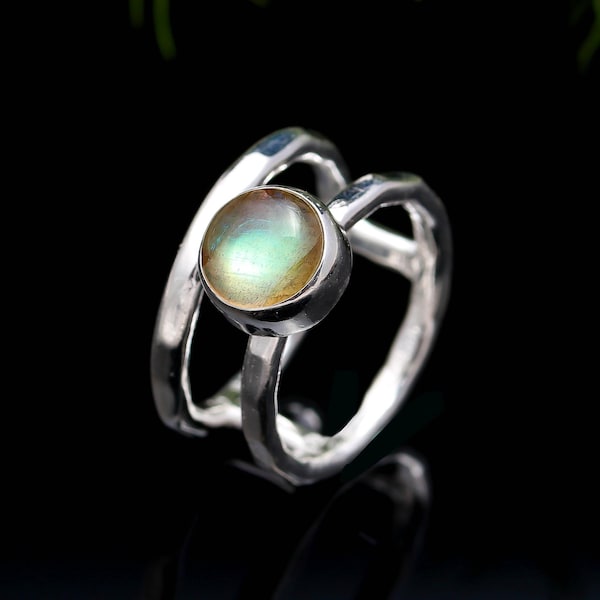 Labradorite Ring, 925 Sterling Silver Ring, Round Ring, Labradorite Stone Ring, Gift For Women/Girls, SIZE 6 3/4 SJU 484