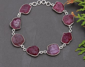 Raw Ruby Bracelet , 925 Sterling Silver Bracelet Ruby Gemstone, Handmade Jewelry, Gift For Her  SJU80