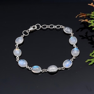 Rainbow Moonstone  Bracelet Moonstone, 925 Sterling Silver Bracelet Octagon Shape  Gemstone, Handmade Jewelry, Gift For Her SJU85
