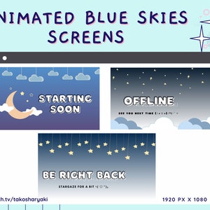 ANIMATED Blue Sky Screens | Twitch | Screens | Twitch Screen | Kawaii | Clouds | Stars