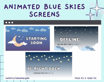 ANIMATED Blue Sky Screens | Twitch | Screens | Twitch Screen | Kawaii | Clouds | Stars