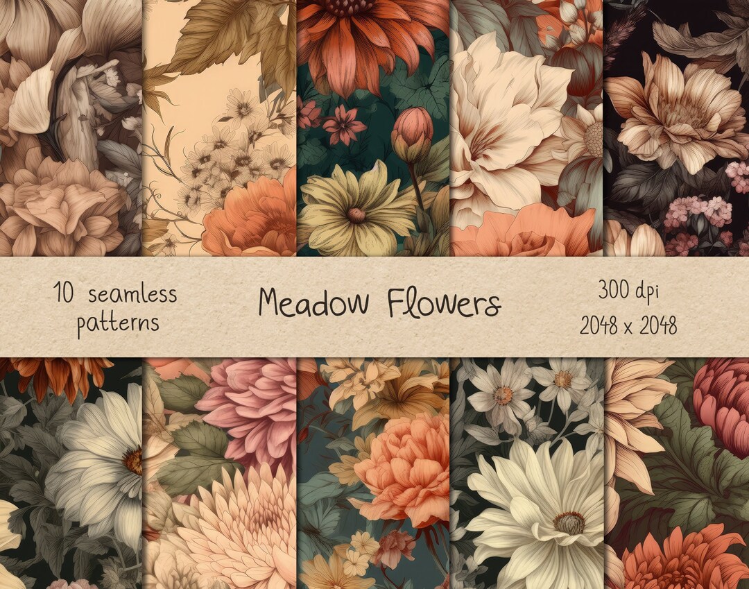 Meadow Flowers Digital Paper - Seamless Patterns - Digital Background ...