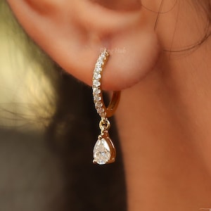 Pear Cut Moissanite Hoop Earrings Dangle Drop Earrings 14K Solid Gold Hoops Huggie Earrings For Women Wedding Jewelry Diamond Earrings
