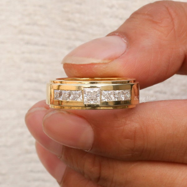 Thin Princess Cut Mens Band Ring