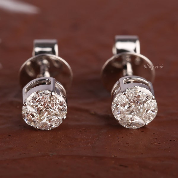 Lab Grown Diamond Earrings For Women Certified Lab Diamond Stud 10K-14K Gold Earrings Marquise & Princess Cut Stud Wedding Earrings Gift
