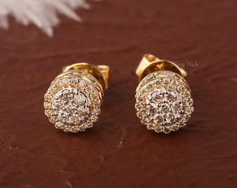 Art Deco Moissanite Stud Earrings 14K-18K Solid Gold Diamond Stud Earrings Womens Vintage Style Earrings Moissanite Cluster Earrings Gift