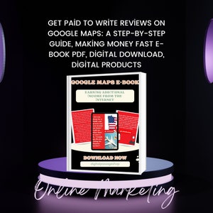 以下が含まれることがあります： 赤、白、青の背景を持つデジタル製品の表紙。表紙には、「Google Maps E-Book」という黒い文字が書かれた白い長方形があります。「Earning Additional Income From The Internet」という白い文字は、タイトルの下にあります。表紙には、画面に地図が表示されたタブレットと、地図の上を飛ぶ飛行機も描かれています。「Download Now」という白い文字は、タブレットの下にあります。「digitalpassageshop」という白い文字は、「Download Now」という文字の下にあります。