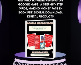 Peut inclure: Une couverture de produit numérique avec un fond rouge, blanc et bleu. La couverture présente un rectangle blanc avec le texte "Google Maps E-Book" en noir. Le texte "Earning Additional Income From The Internet" est en blanc et se trouve sous le titre. La couverture présente également une tablette avec une carte à l'écran et un avion volant au-dessus d'une carte. Le texte "Download Now" est en blanc et se trouve sous la tablette. Le texte "digitalpassageshop" est en blanc et se trouve sous le texte "Download Now".