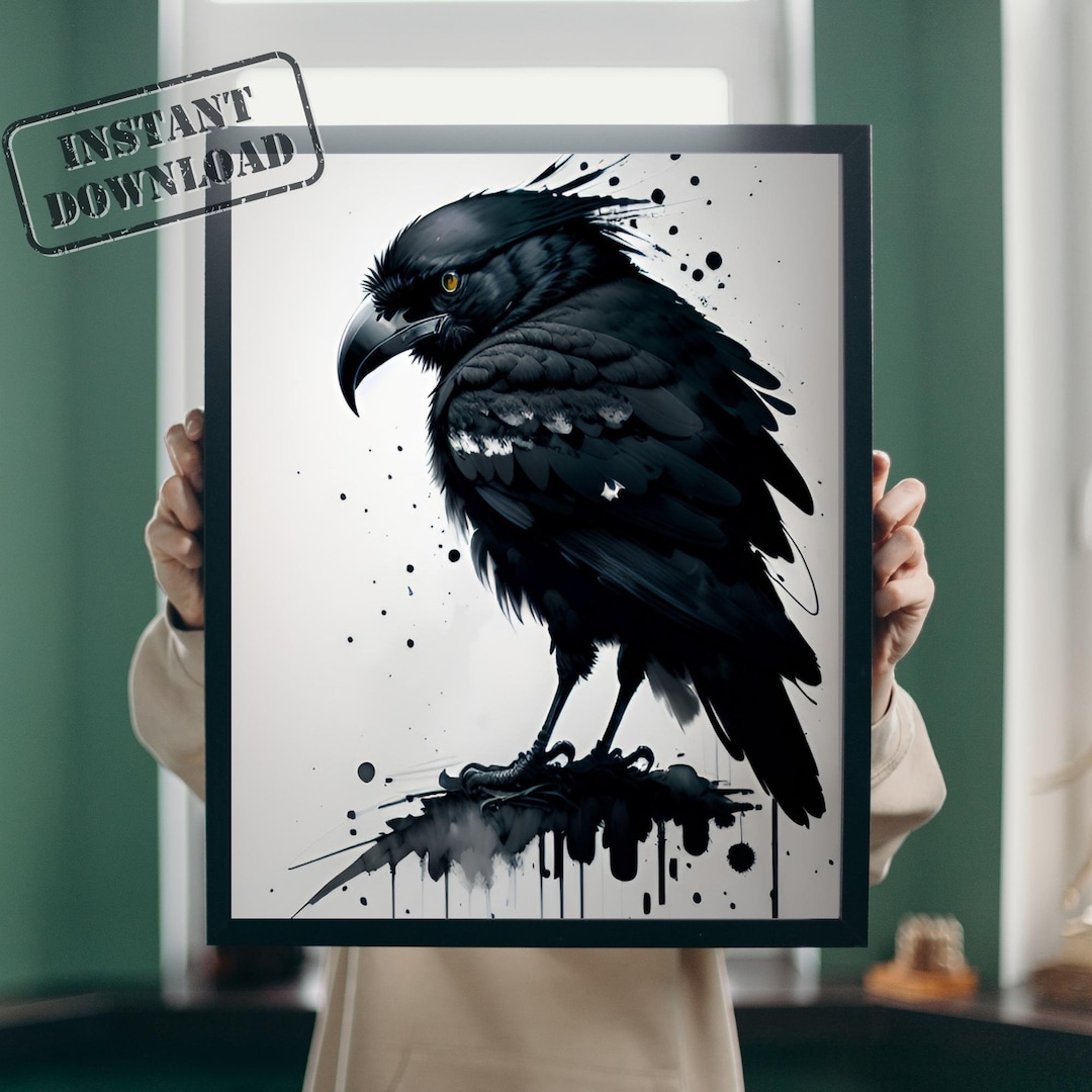 Vintage Raven Art, Gothic Crow Whimsical Wall Art, Mystic Home Decor