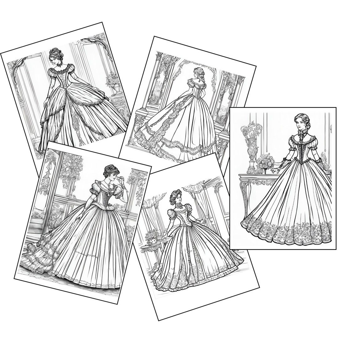 25 Victorian Dresses Coloring Pages | Grayscale Victorian Dresses ...