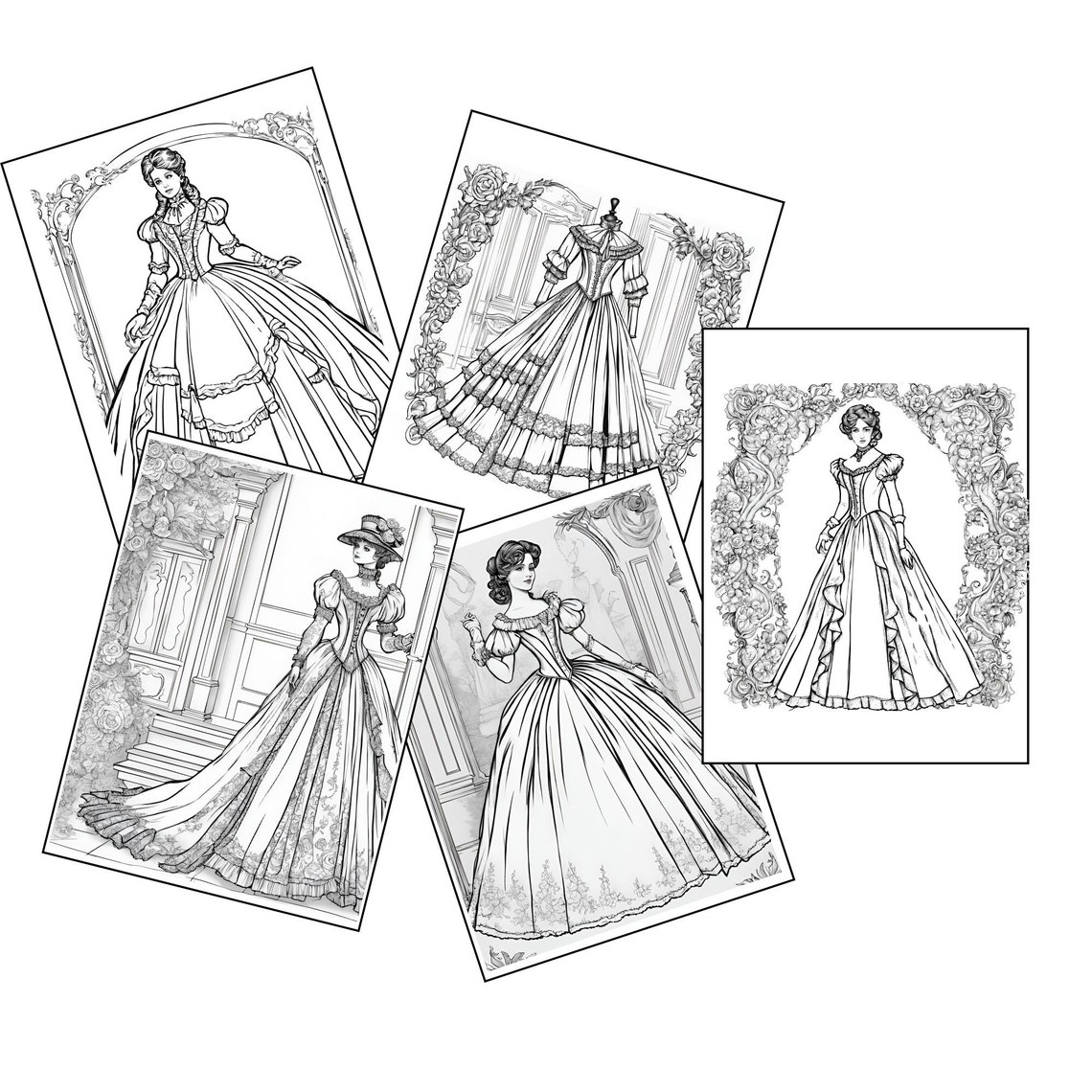 25 Victorian Dresses Coloring Pages | Grayscale Victorian Dresses ...