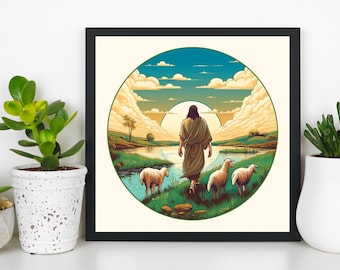 The Lord is my Shepherd (Psalm 23) - digital art - wall art - christian bible sketch