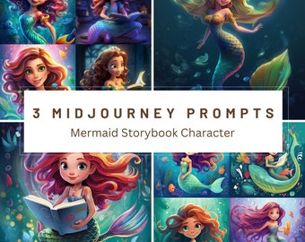 Enchanting Mermaid Storybook Character Prompts for Midjourney | Perfect for Mermaid Lovers | Kids Storybook Cartoon Style