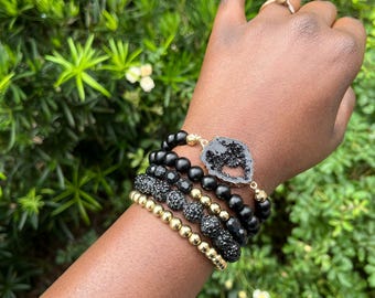 Druzy bracelet set black