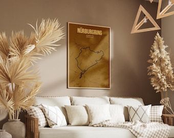Vintage Sepia Race Track Map Print, Motorsport Wall Art