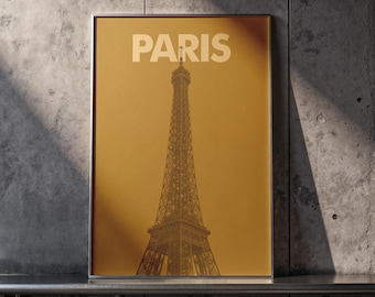 Eiffel Tower Print, Vintage Sepia Paris Travel Poster, France Wall Art