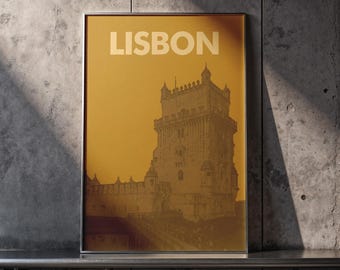 Lisbon Travel Poster, Vintage Sepia Print, Portugal City Wall Art