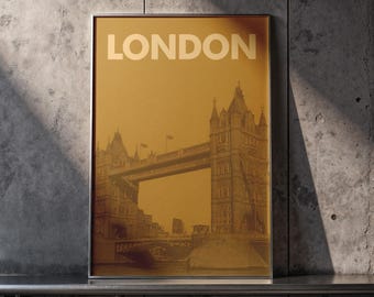 Vintage Sepia London Travel Poster, Tower Bridge Art