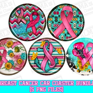 Breast Cancer car coaster png sublimation design bundle, Cancer awareness png, Breast Cancer png, Cancer png, sublimate designs download