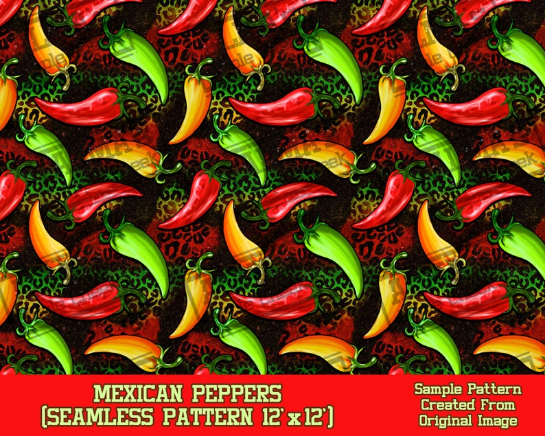 Salsa Pattern Pepper Mexican Peppers Seamless Pattern Digital Paper, Mexican Digital ...