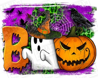 Boo png descarga de diseño de sublimación, Halloween png, vibraciones espeluznantes png, Feliz Halloween png, fantasma png, calabaza png, descarga de diseños sublimados