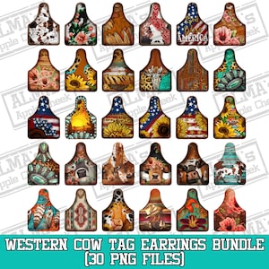 Western cow tag earrings bundle png sublimate designs download, cow tag bundle png, western patterns png, sublimate designs download