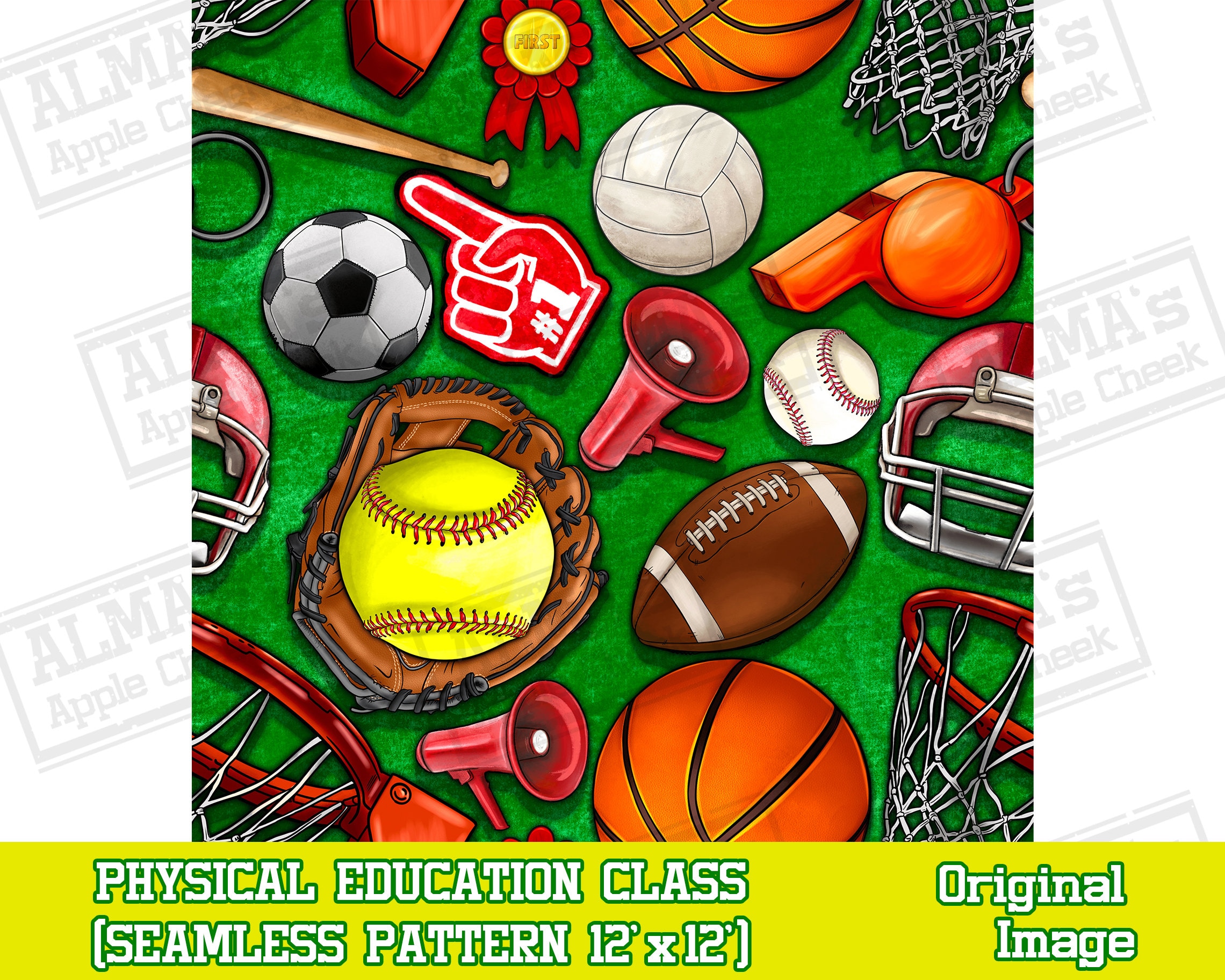 Physical Education Class Seamless Pattern Digital Paper, Sports
