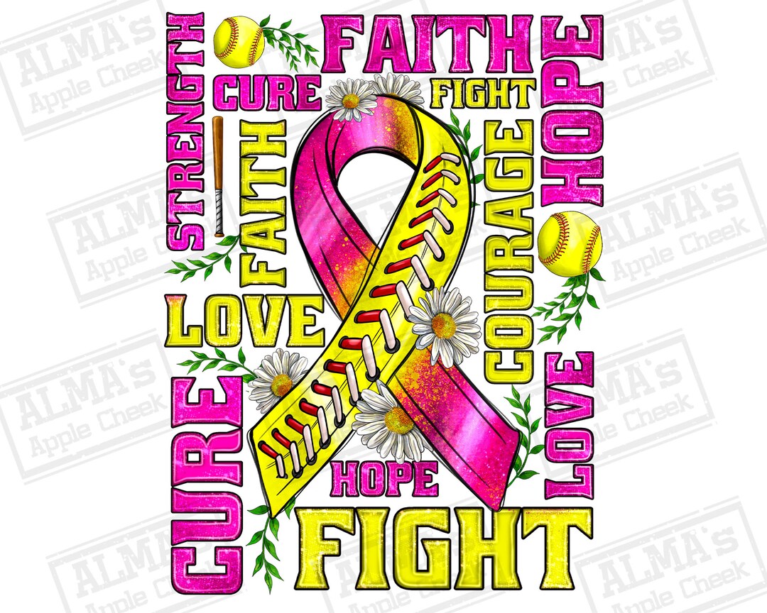Breast Cancer Softball Ribbon Love Cure Fight Png, Cancer Awareness Png ...