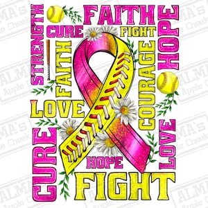 Breast Cancer Softball ribbon love cure fight png, Cancer Awareness png, Softball png,sport png,Cancer ribbon png,sublimate designs download