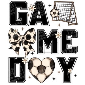 Game day soccer png sublimation design download, soccer game png, soccer coquette bow png, soccer mama png, sublimate designs download