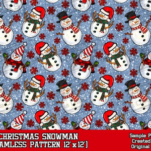 Christmas snowman seamless pattern digital paper, Christmas digital seamless pattern png, seamless pattern png, printable scrapbook paper