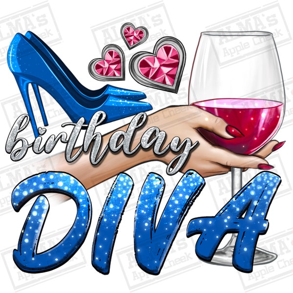 Birthday diva blue png sublimation design download, birthday party png, birthday queen png, birthday png, sublimate designs download