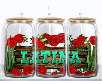 Latina 16 oz libbey glass wrap png, Mexican libbey wrap png, Latino libbey glass png, libbey cup sublimation png design downloads