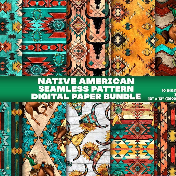 Native American Seamless Pattern Png-Design-Bundle, Native American nahtlose png, Boho Scrapbook Papiere, digitales Papier Png