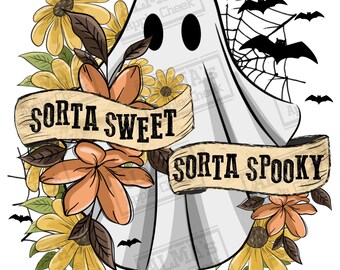 Sorta sweet sorta gruselige png Sublimation Design Download, Halloween png, Floral Boo png, Halloween Geist png, Sublimation Designs herunterladen