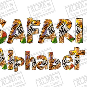 Pacchetto di file png in miniatura dell&#39;alfabeto Safari, lettere doodle Safari png, lettere occidentali png, animali safari png, download di disegni sublimati